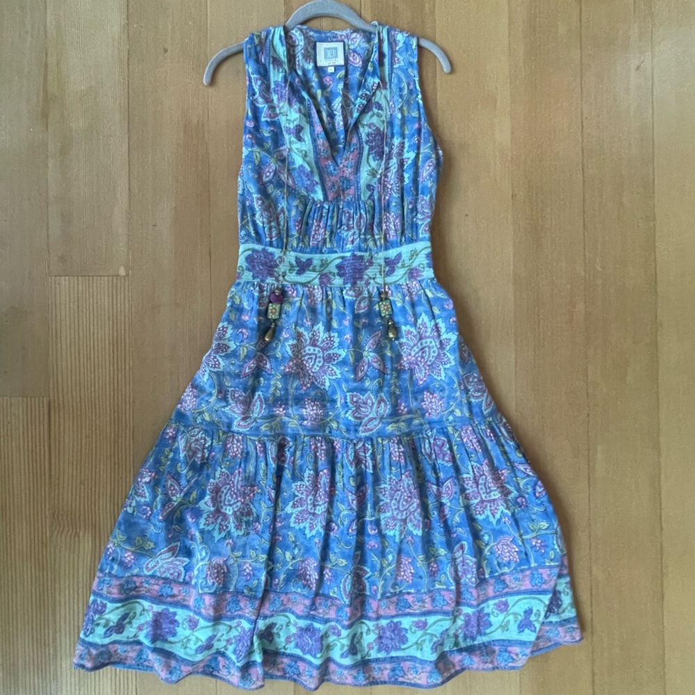 Bell blue floral dress with tassels